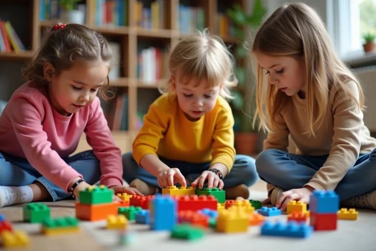 Enfants jouant avec des lego dans une salle de jeux