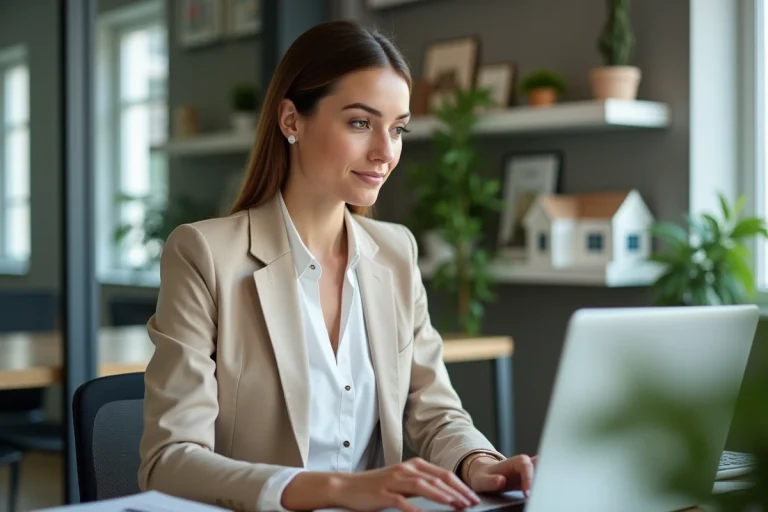 Femme d'affaires regardant des listings immobiliers
