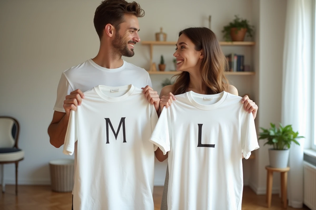 Un jeune homme et une jeune femme tiennent des t-shirts blancs