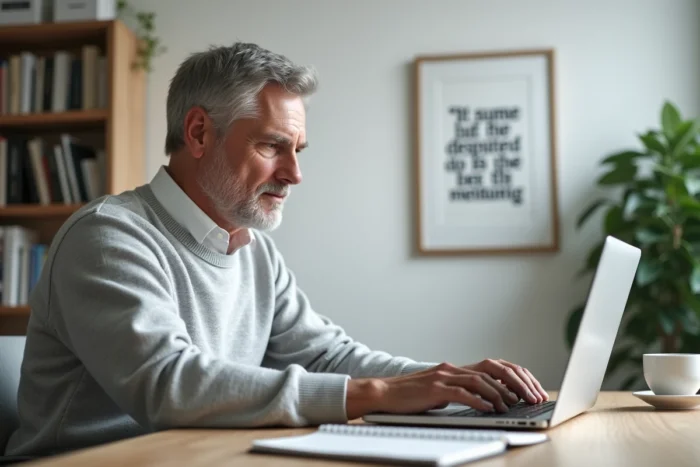 Homme en télétravail participant à une session de mentorat virtuel pour booster sa carrière